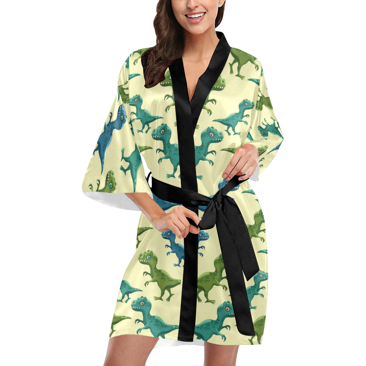 T Rex Pattern Print Design A04 Women's Short Kimono