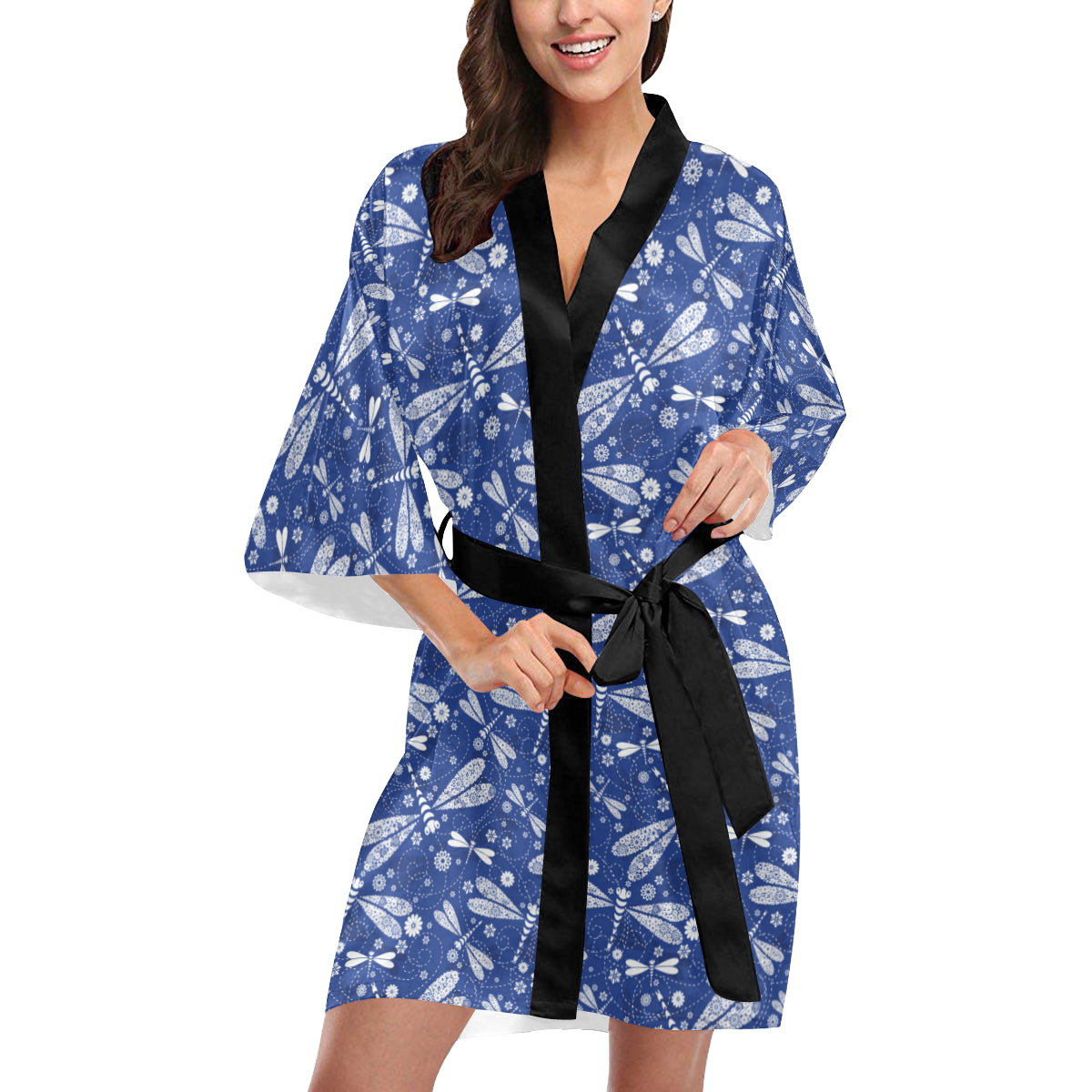 Dragonfly Pattern Print Design 03 Women's Short Kimono