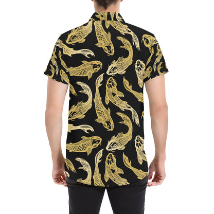 KOI Fish Pattern Print Design 03 Men's Short Sleeve Button Up Shirt