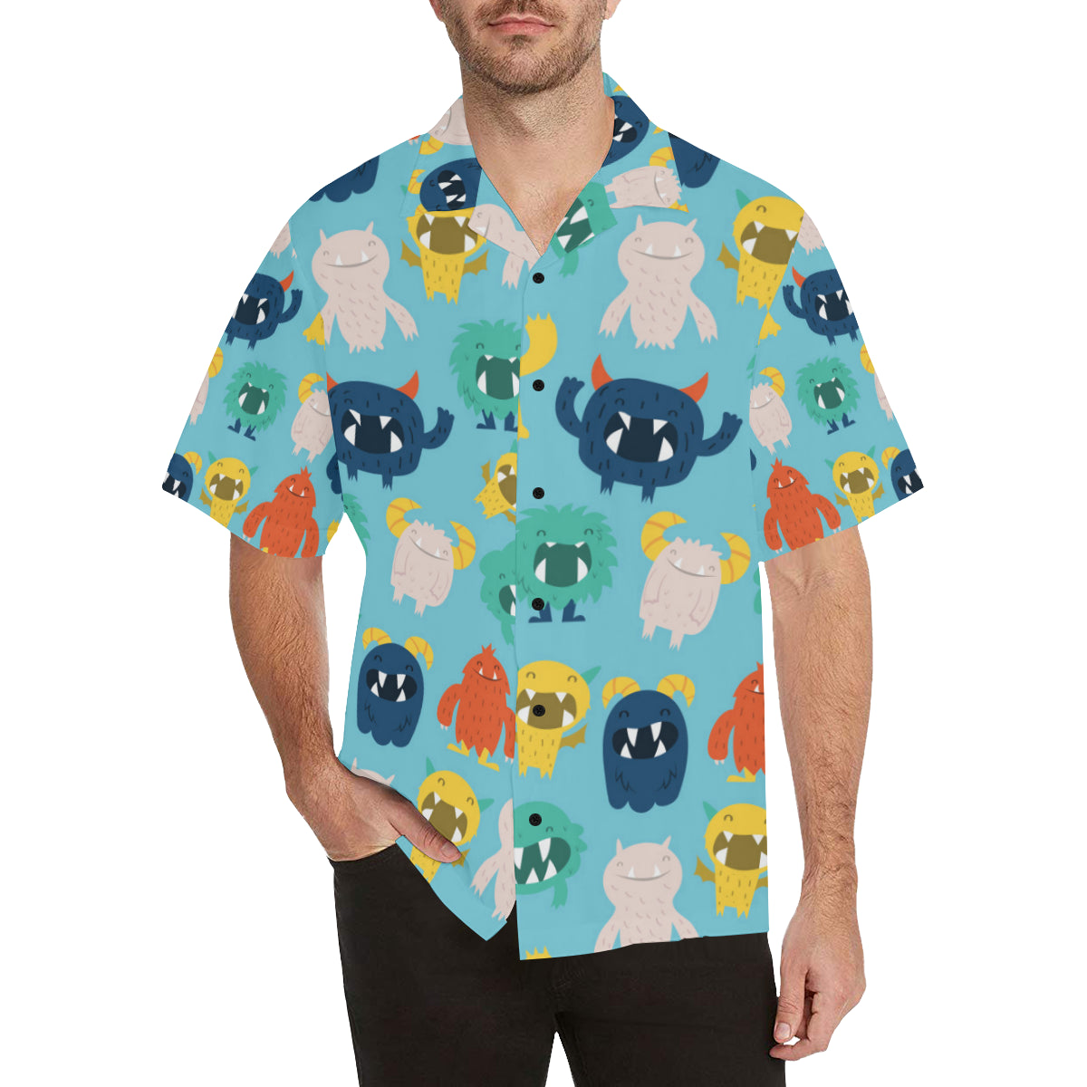 Monster Cartoon Pattern Print Design 03 Men's Hawaiian Shirt