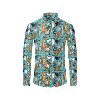 Ferret Pattern Print Design 03 Men's Long Sleeve Shirt