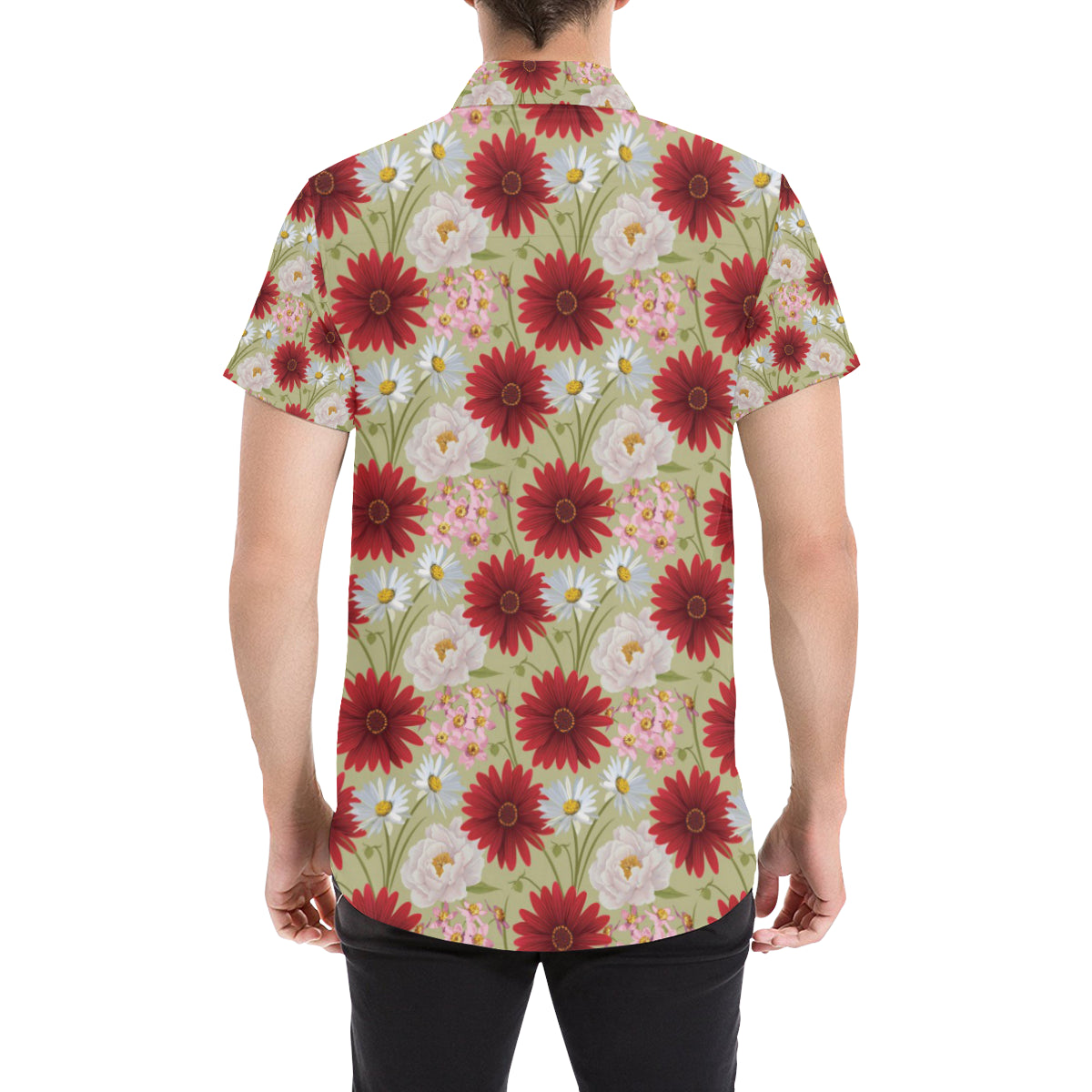 Gerberas Pattern Print Design GB07 Men's Short Sleeve Button Up Shirt