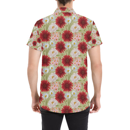 Gerberas Pattern Print Design GB07 Men's Short Sleeve Button Up Shirt