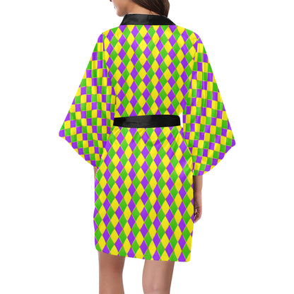 Mardi Gras Pattern Print Design 01 Women's Short Kimono
