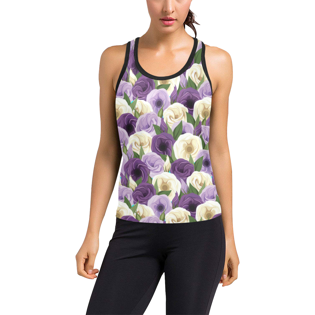 Lisianthus Pattern Print Design LT01 Women's Racerback Tank Top