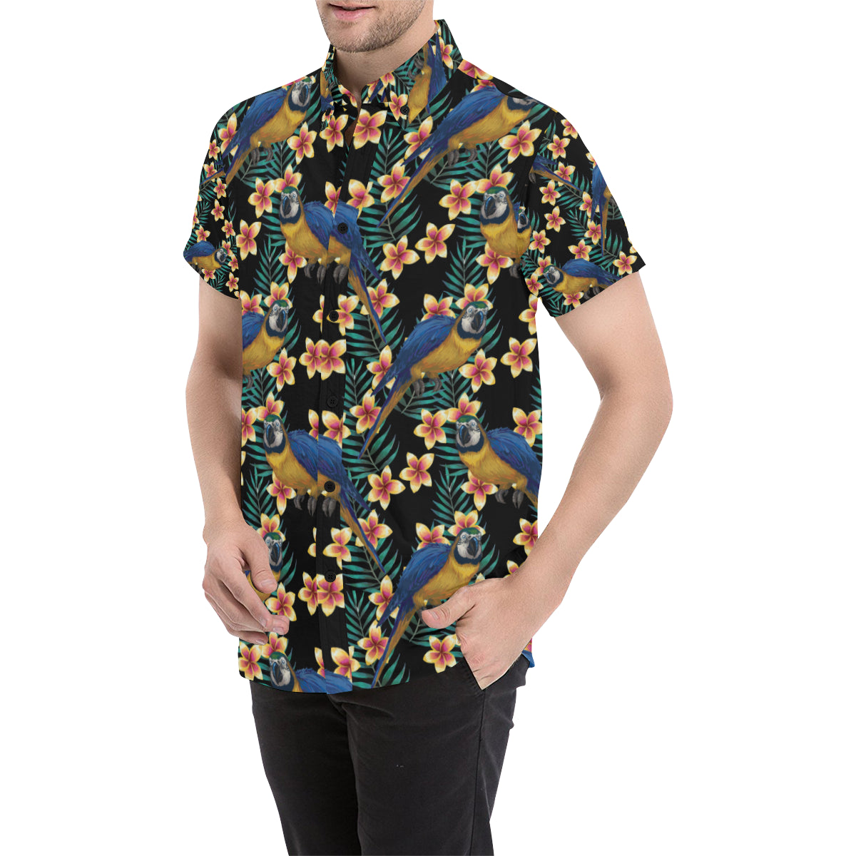 Macaw Pattern Print Design 01 Men's Short Sleeve Button Up Shirt