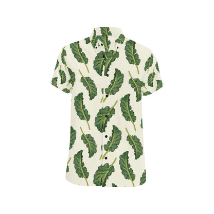 Kale Pattern Print Design 03 Men's Short Sleeve Button Up Shirt