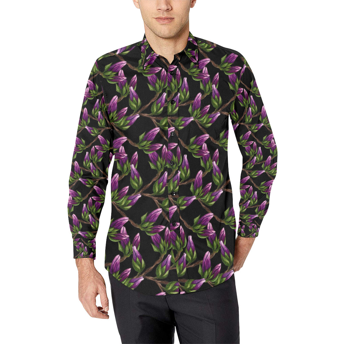 Magnolia Pattern Print Design MAG010 Men's Long Sleeve Shirt
