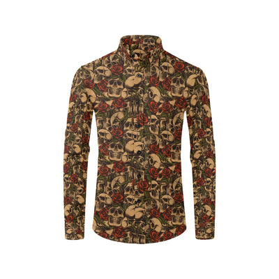 Skull Roses Vintage Design Themed Print Men's Long Sleeve Shirt