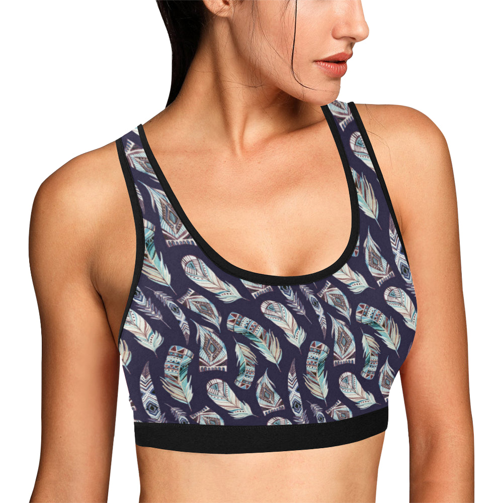 Feather Vintage Boho Design Print Sports Bra