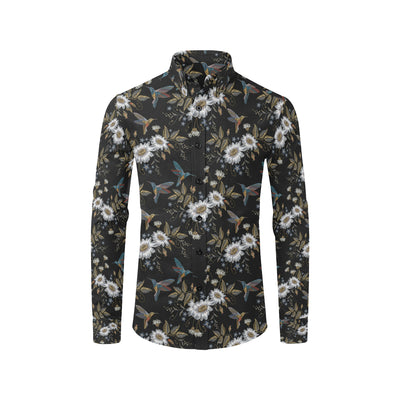 Hummingbird with Embroidery Themed Print Men's Long Sleeve Shirt