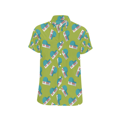 Piano Pattern Print Design 03 Men's Short Sleeve Button Up Shirt