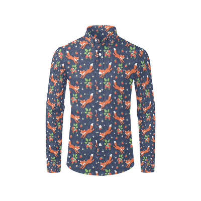 Fox Strawberry Print Pattern Men's Long Sleeve Shirt