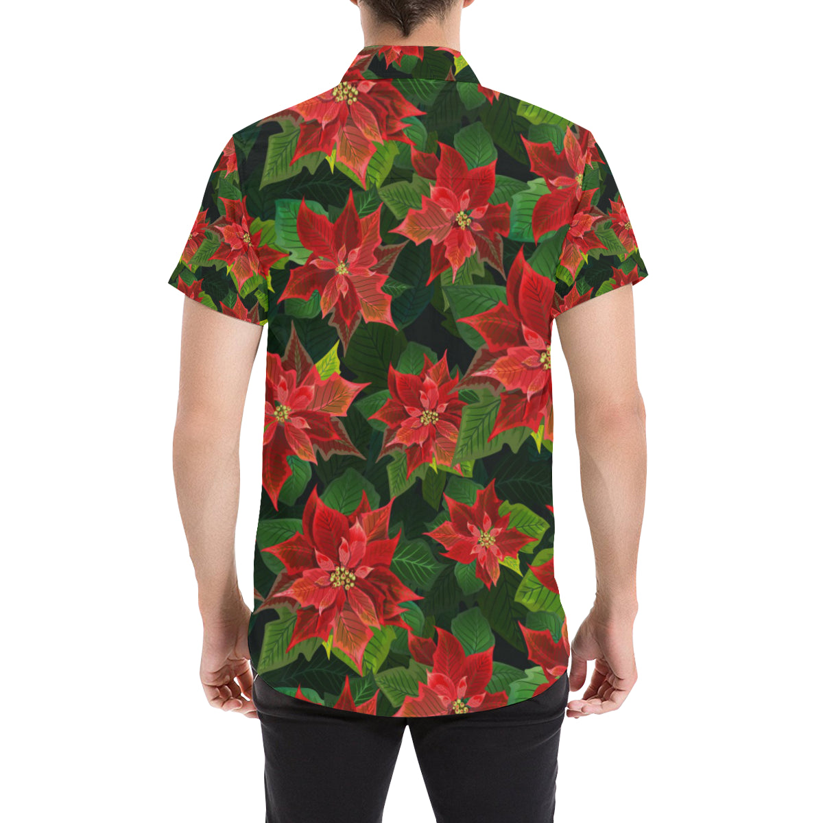 Poinsettia Pattern Print Design POT04 Men's Short Sleeve Button Up Shirt