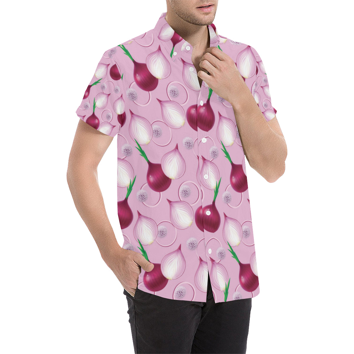 Onion Pattern Print Design A01 Men's Short Sleeve Button Up Shirt