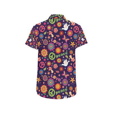 Flower Power Peace Design Print Men's Short Sleeve Button Up Shirt