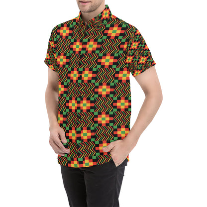 Kente Pattern Print Design 01 Men's Short Sleeve Button Up Shirt