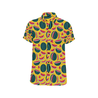 Watermelon Pattern Print Design WM02 Men's Short Sleeve Button Up Shirt