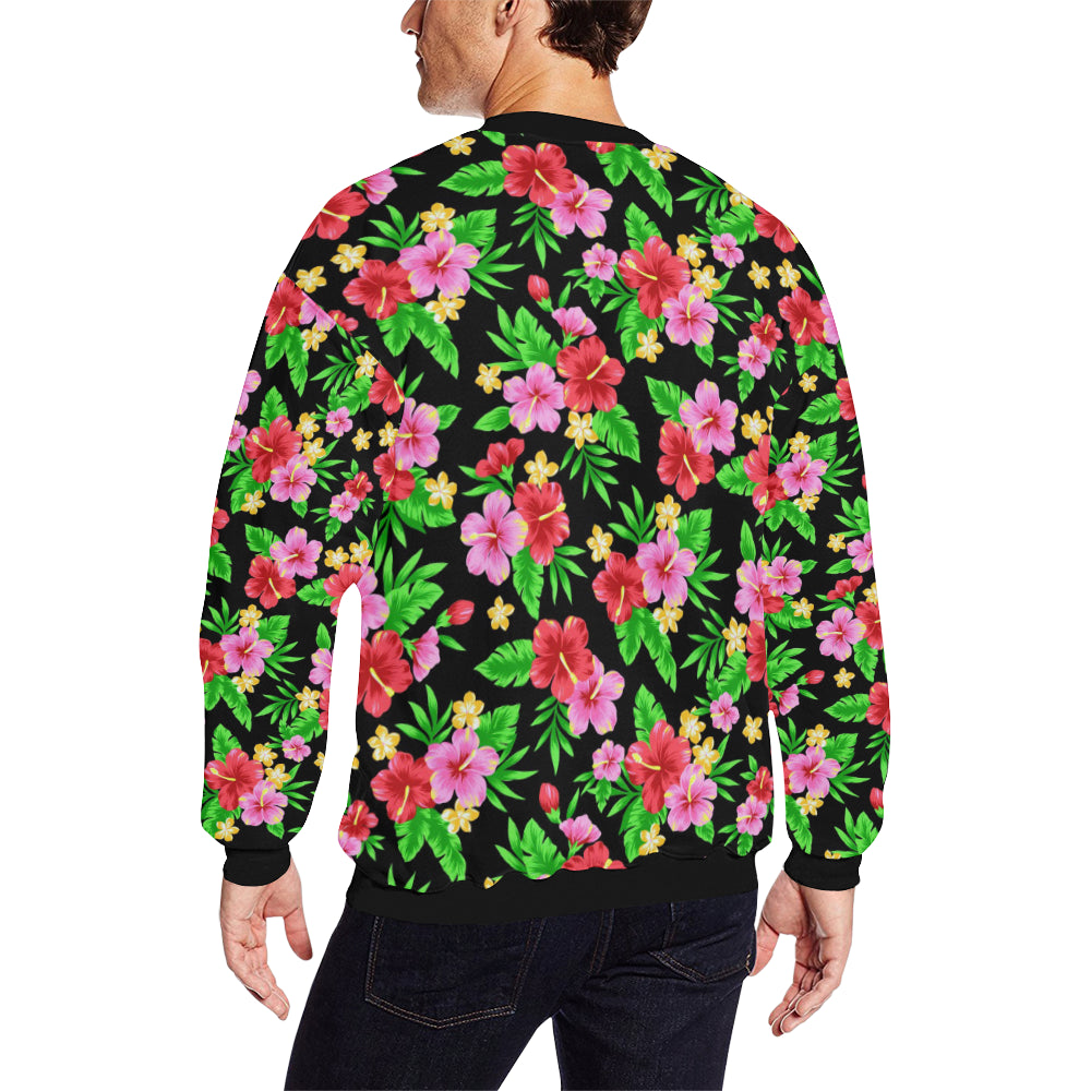 Pink Red Hibiscus Pattern Print Design HB023 Men Long Sleeve Sweatshirt