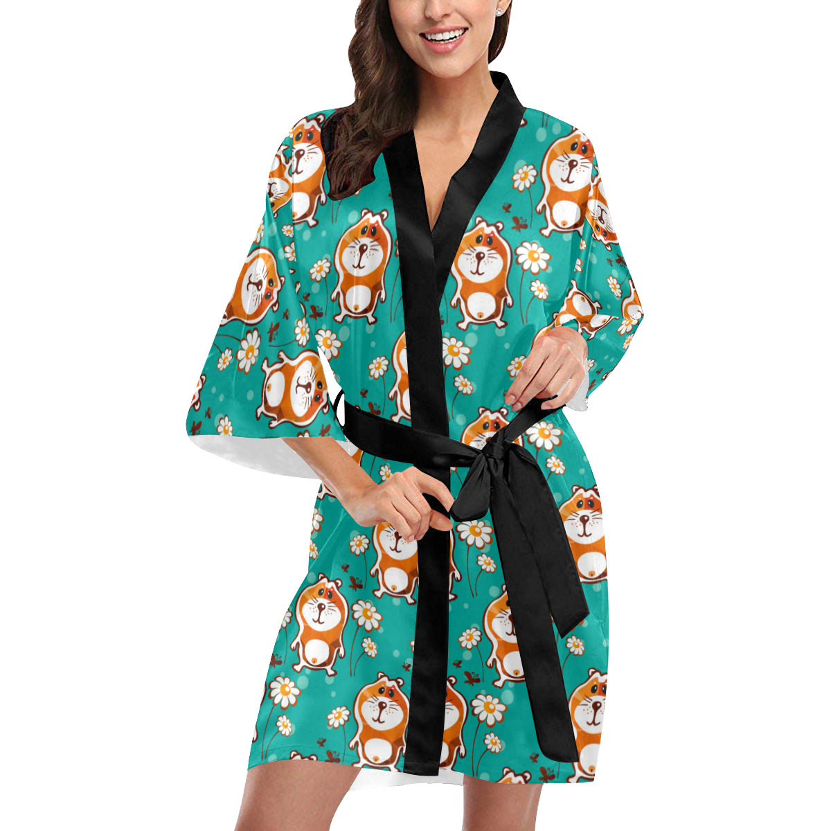 Hamster Pattern Print Design 01 Women's Short Kimono