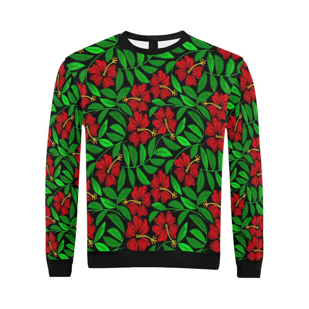 Red Hibiscus Embroidered Pattern Print Design HB03 Men Long Sleeve Sweatshirt