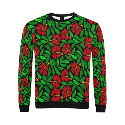 Red Hibiscus Embroidered Pattern Print Design HB03 Men Long Sleeve Sweatshirt