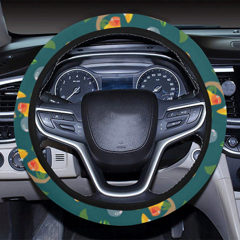 Lovebird Pattern Print Design 02 Steering Wheel Cover with Elastic Edge