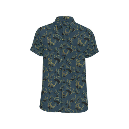 Koi Carp Gold Design Themed Print Men's Short Sleeve Button Up Shirt