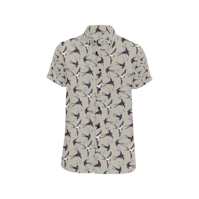 Swallow Bird Pattern Print Design 03 Men's Short Sleeve Button Up Shirt