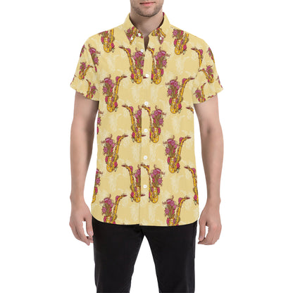 Saxophone Pattern Print Design 04 Men's Short Sleeve Button Up Shirt