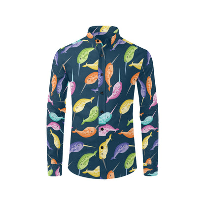 Narwhal Colorful Pattern Print Design 03 Men's Long Sleeve Shirt