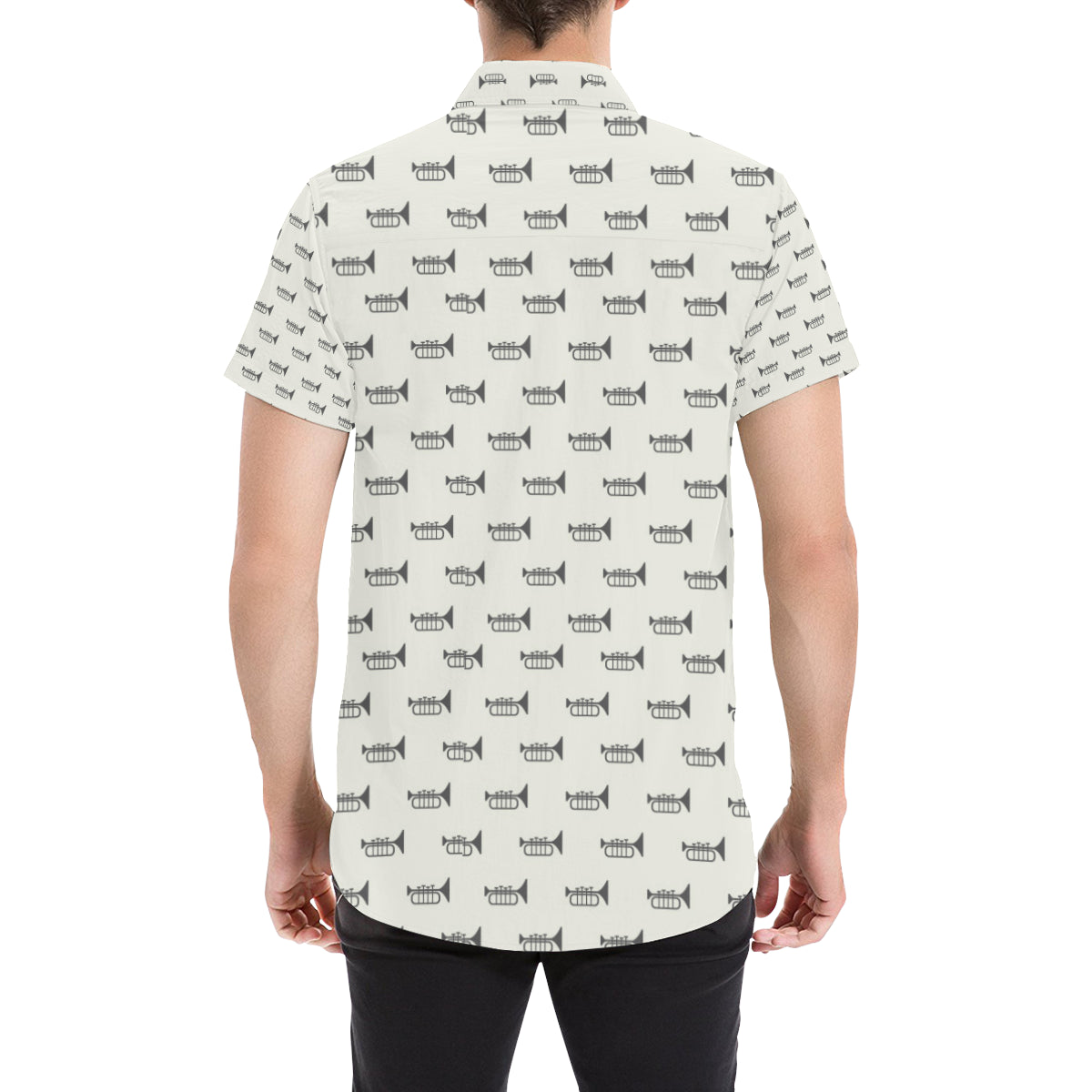 Trumpet Pattern Themed Print Men's Short Sleeve Button Up Shirt