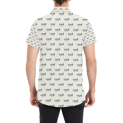 Trumpet Pattern Themed Print Men's Short Sleeve Button Up Shirt