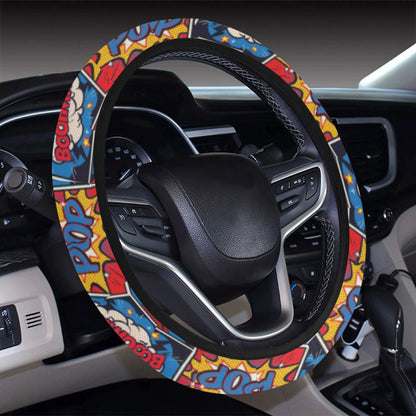 Comic Book Pattern Print Design 03 Steering Wheel Cover with Elastic Edge
