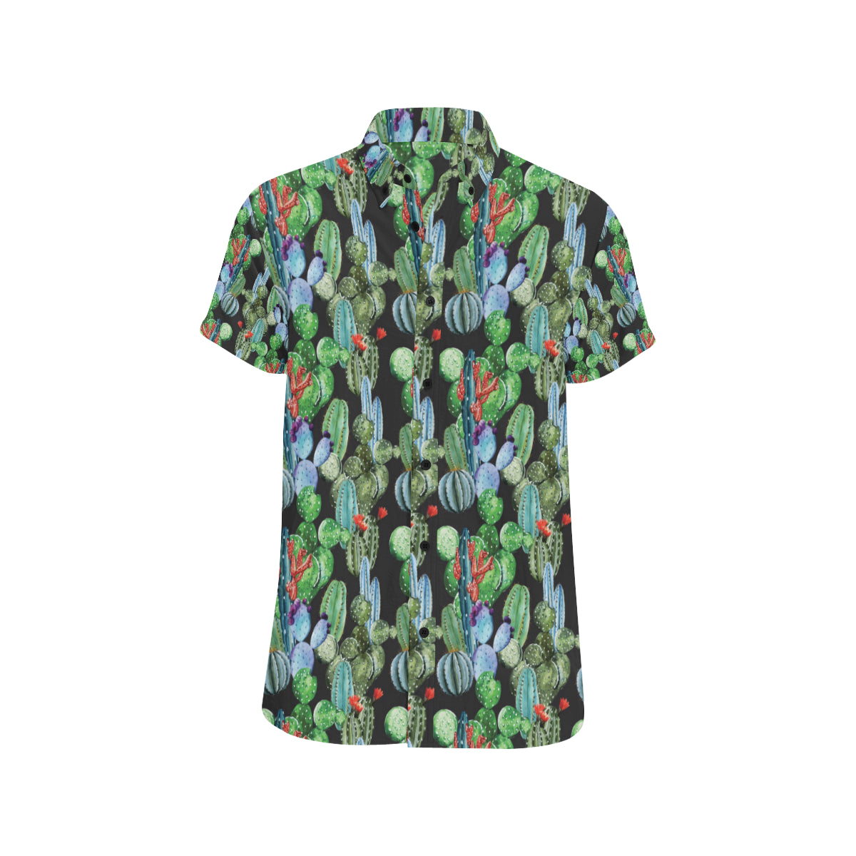 Cactus Watercolor Style Print Men's Short Sleeve Button Up Shirt