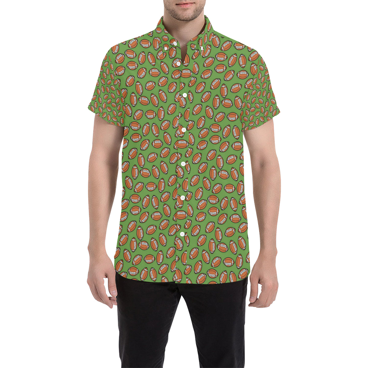 American Football on Green Design Men's Short Sleeve Button Up Shirt