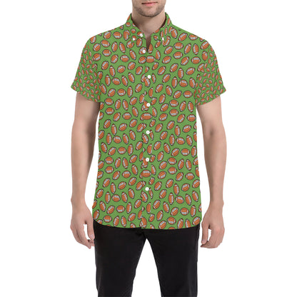 American Football on Green Design Men's Short Sleeve Button Up Shirt