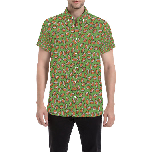 American Football on Green Design Men's Short Sleeve Button Up Shirt