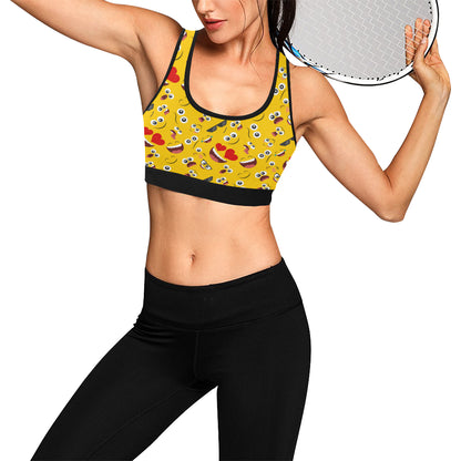 Emoji Face Print Pattern Sports Bra