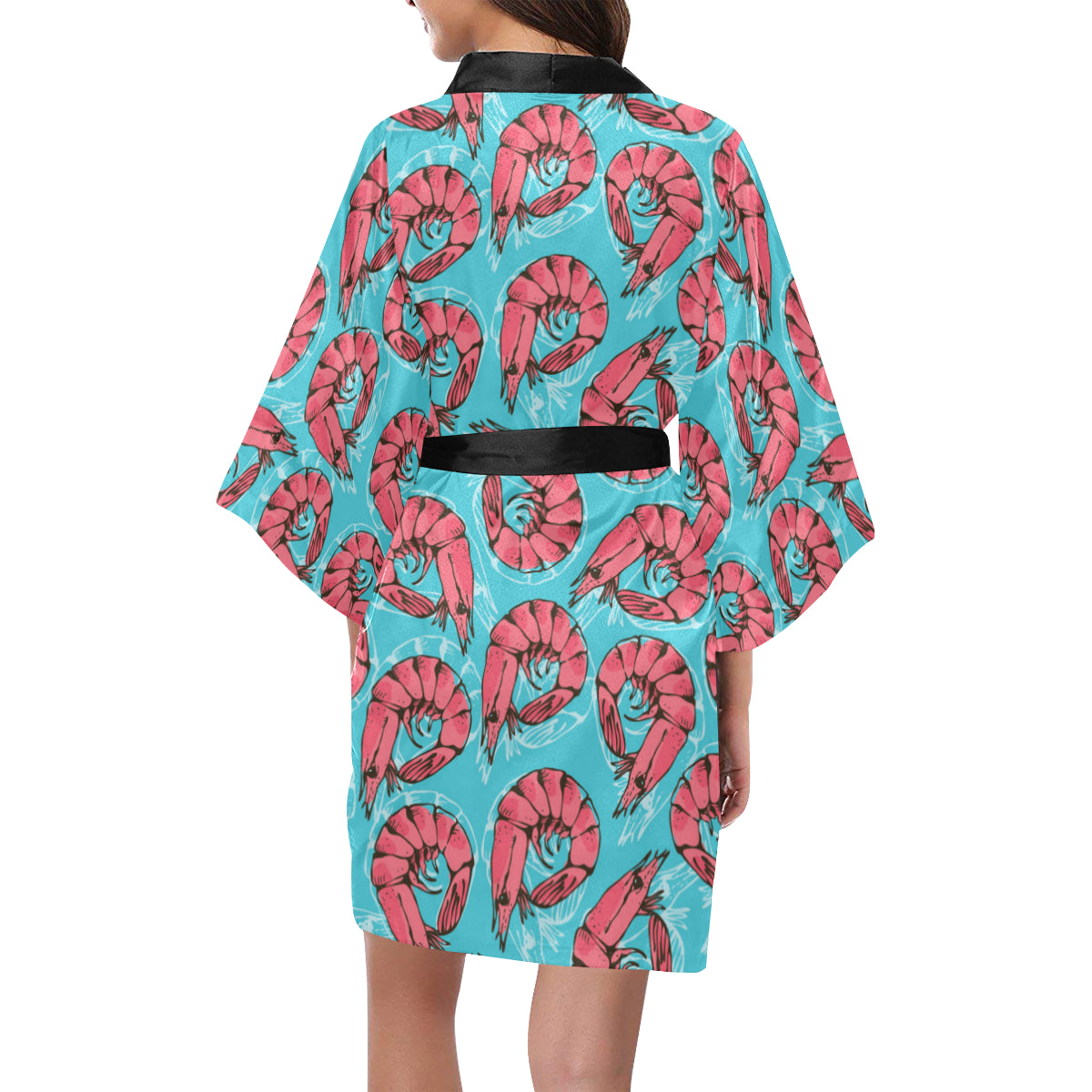 Prawn Pattern Print Design 01 Women's Short Kimono