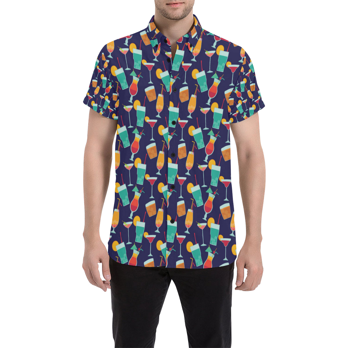 Cocktail Pattern Print Design 06 Men's Short Sleeve Button Up Shirt