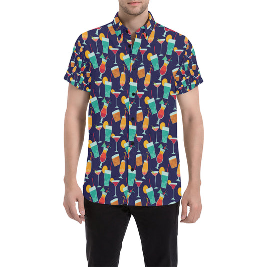 Cocktail Pattern Print Design 06 Men's Short Sleeve Button Up Shirt