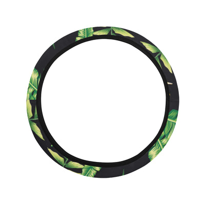 Hawaiian Flower Tropical Palm Leaves Steering Wheel Cover with Elastic Edge