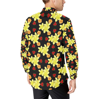 Yellow Plumeria Pattern Print Design PM04 Men's Long Sleeve Shirt