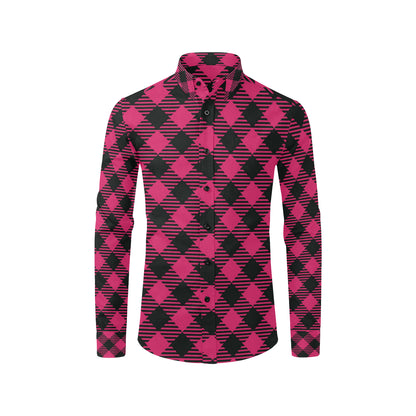 Buffalo check Pink Pattern Print Design 01 Men's Long Sleeve Shirt
