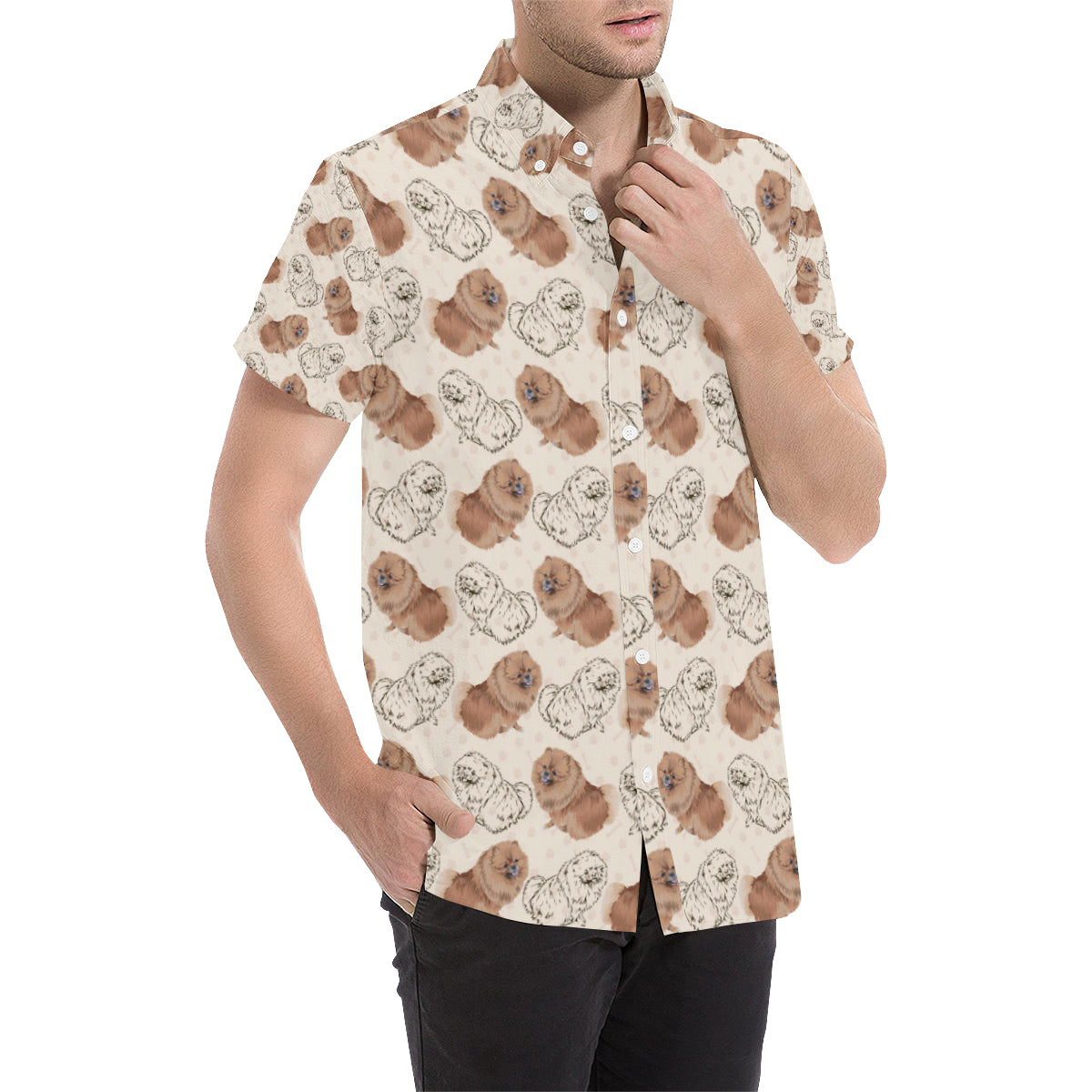 Pomeranians Pattern Print Design A01 Men's Short Sleeve Button Up Shirt