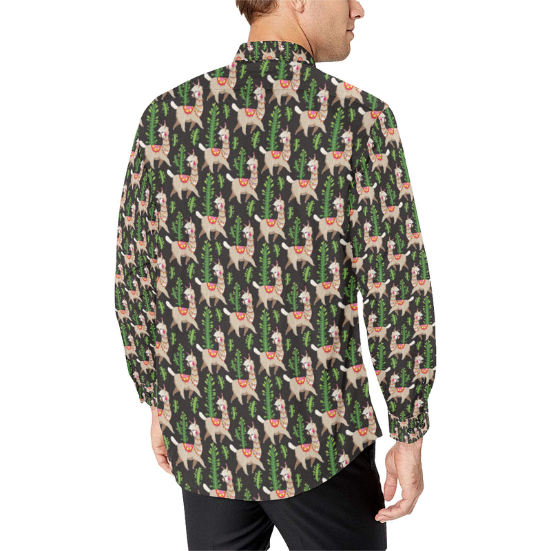 Alpaca Cactus Design Themed Print Men's Long Sleeve Shirt