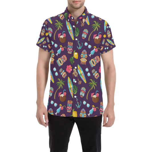 Hawaiian Themed Pattern Print Design H024 Men's Short Sleeve Button Up Shirt