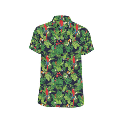 Rainforest Parrot Pattern Print Design A03 Men's Short Sleeve Button Up Shirt