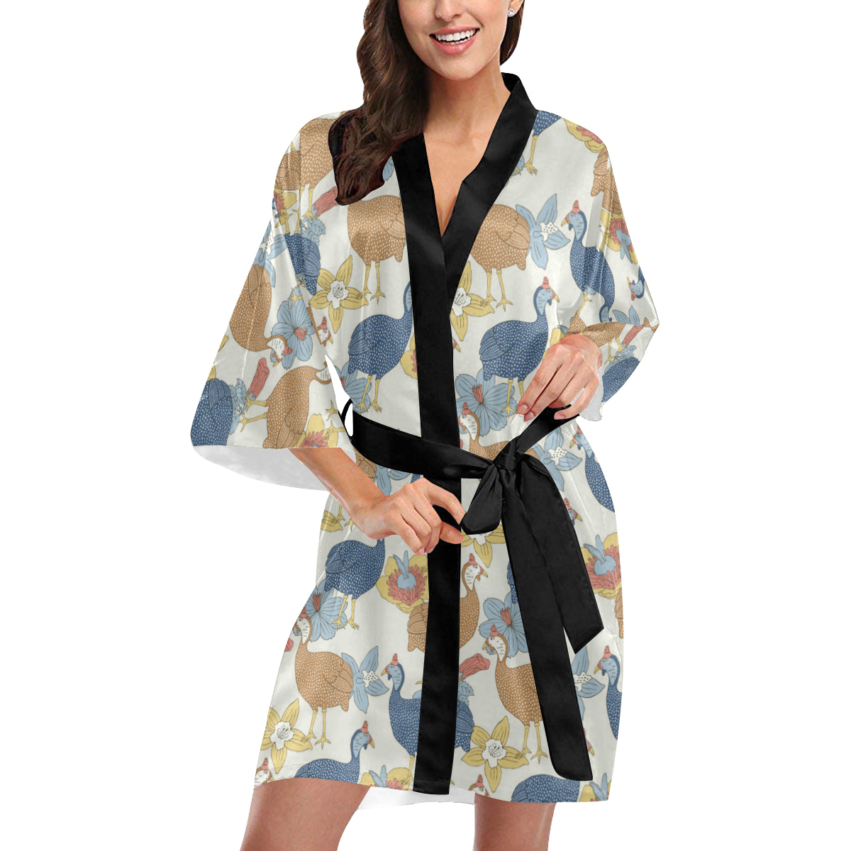 Guinea Fowl Pattern Print Design 01 Women's Short Kimono